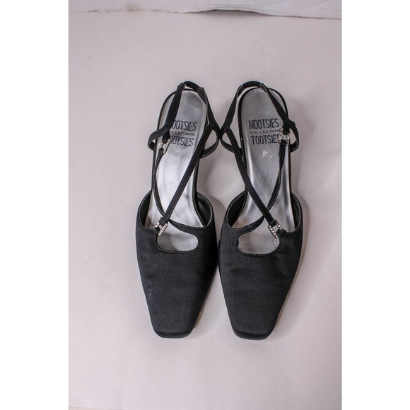 Mootsies Tootsies Collection Black Sling Back Heels Rhinestones Size 8W - Picture 3 of 7